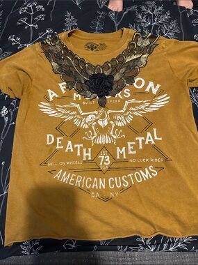 Affliction Mustard Gold Black Graphic Short Sleeve Tee